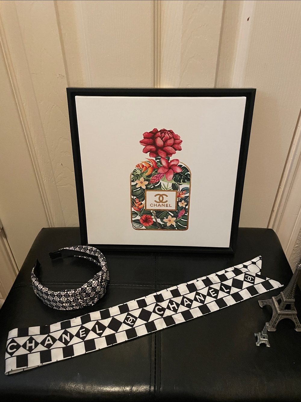 Black & White Logo Checkered Twilly and headband.Closet Clearout no returns.
